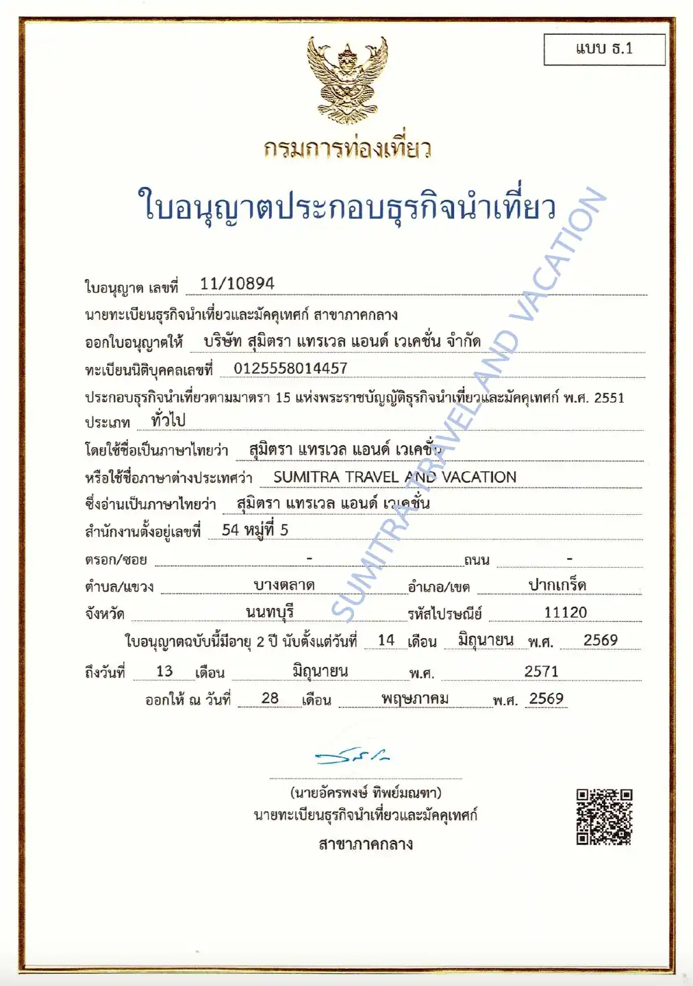 ใบอนุญาตธุรกิจนำเที่ยว