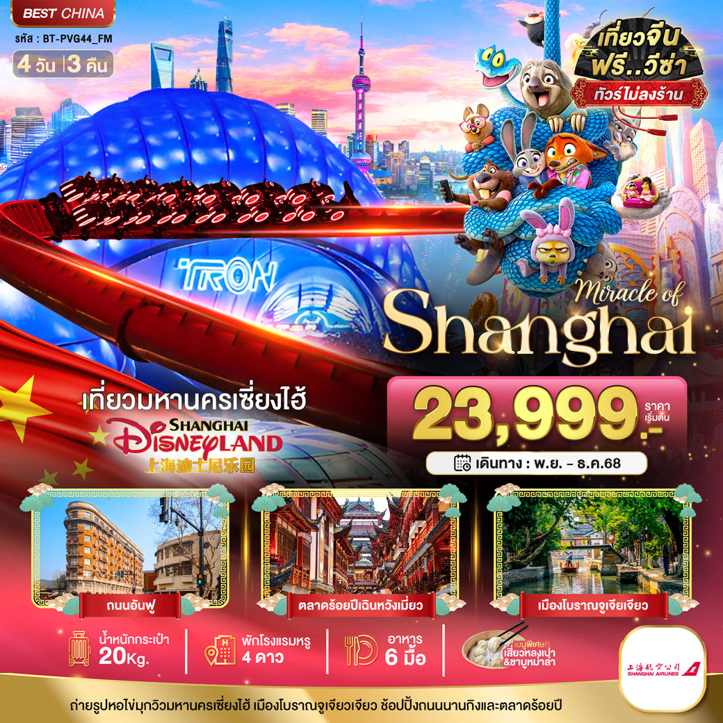 ทัวร์จีน มหัศจรรย์...เซี่ยงไฮ้ DISNEYLAND 4วัน 3คืน (FM)