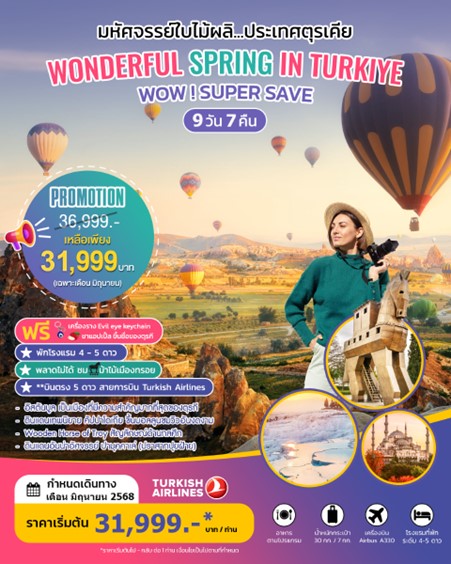 ทัวร์ตุรกี ตุรเคีย WONDERFUL SPRING IN TURKIYE JUNE 2025 9วัน 7คืน (TK)