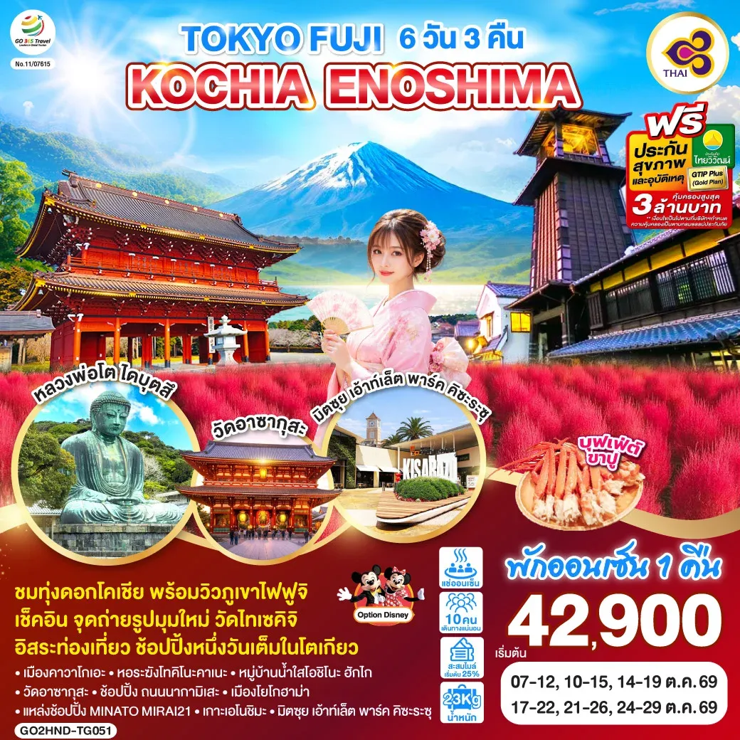 ทัวร์ญี่ปุ่น TOKYO FUJI KOCHIA ENOSHIMA 6วัน 3คืน (TG)