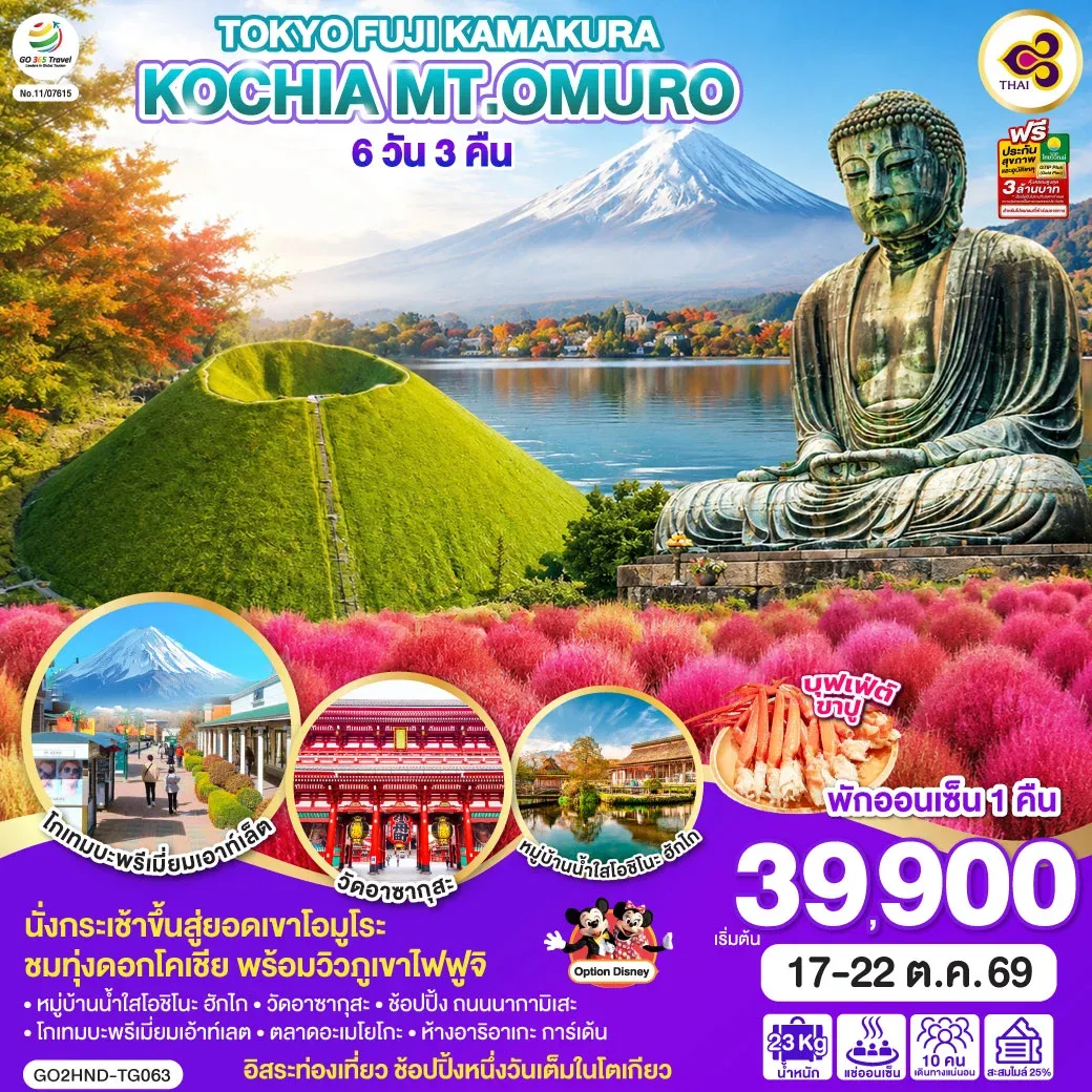 ทัวร์ญี่ปุ่น TOKYO FUJI KOCHIA KAMAKURA Mt.OMURO 6วัน 3คืน (TG)
